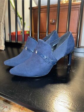 Calvin Klein Navy Suede Pointed Slip-On Loafers